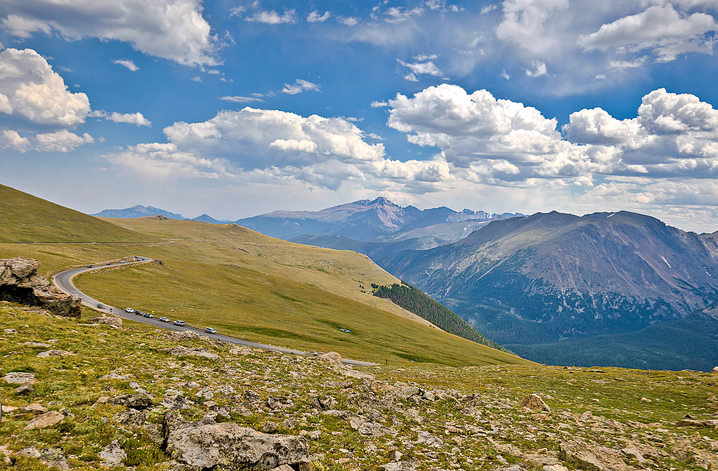 The Trail Ridge Road is a long winding road that cuts through the center of the Park and reaches a altitude of 12,183 feet!